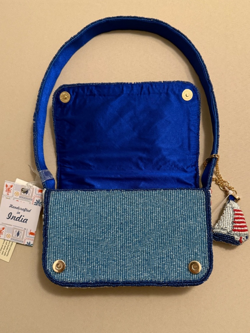 New Release India Beaded Bag Sailboats with Sailboat Bag Charm - Picture 6 of 11